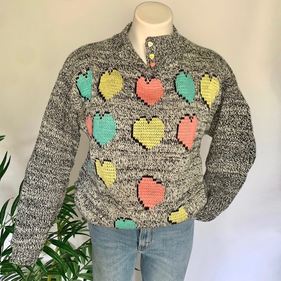 v i n t a g e :: Unique Slouchy Heart Kawaii Knit Novelty Sweater - Picture 9 of 10